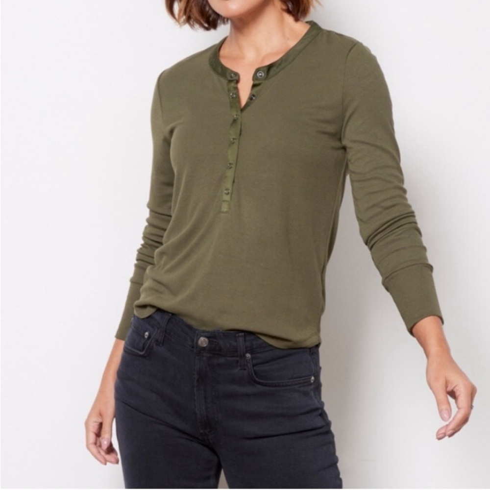 Evereve Olive Green Henley Long Sleeve Top
